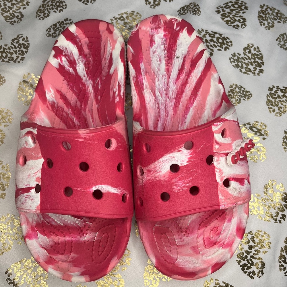 pink croc slides